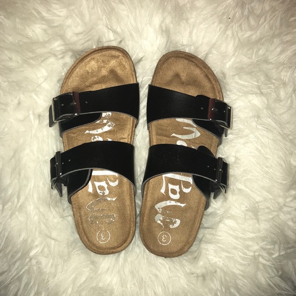 Black Footbed Buckle Sandals - Picture 1 of 4